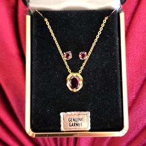 Garnet Necklace & 14k Gold Studs